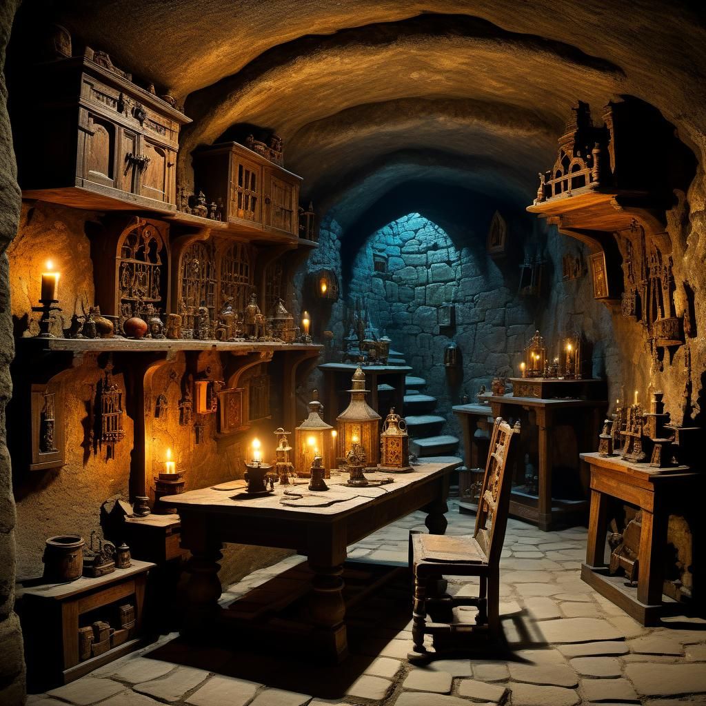 Fascinating scenes show the dimly lit chambers of medieval hideouts, decorated with antique furniture ...  by @Moonfly