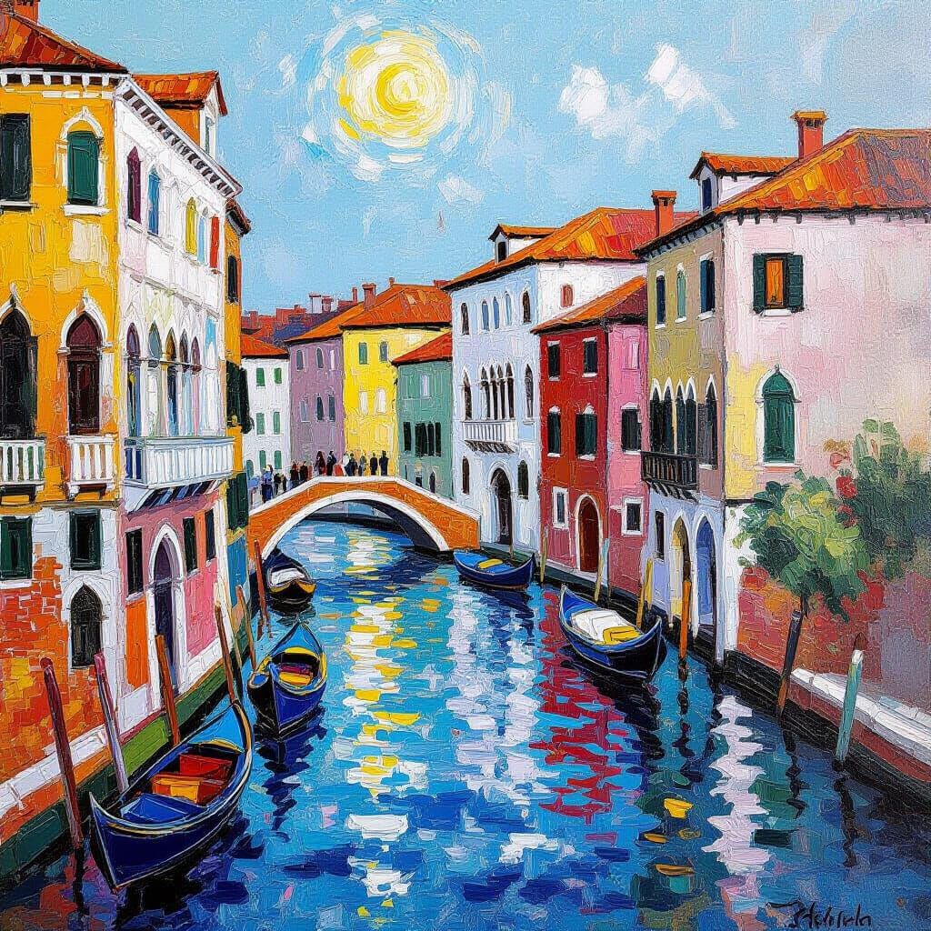 Venice Canals in Neo-Impressionistic Expressionist Style