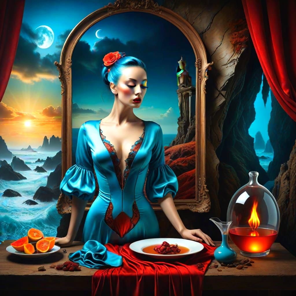 Surreal Lady in Vibrant Fantastic Landscape