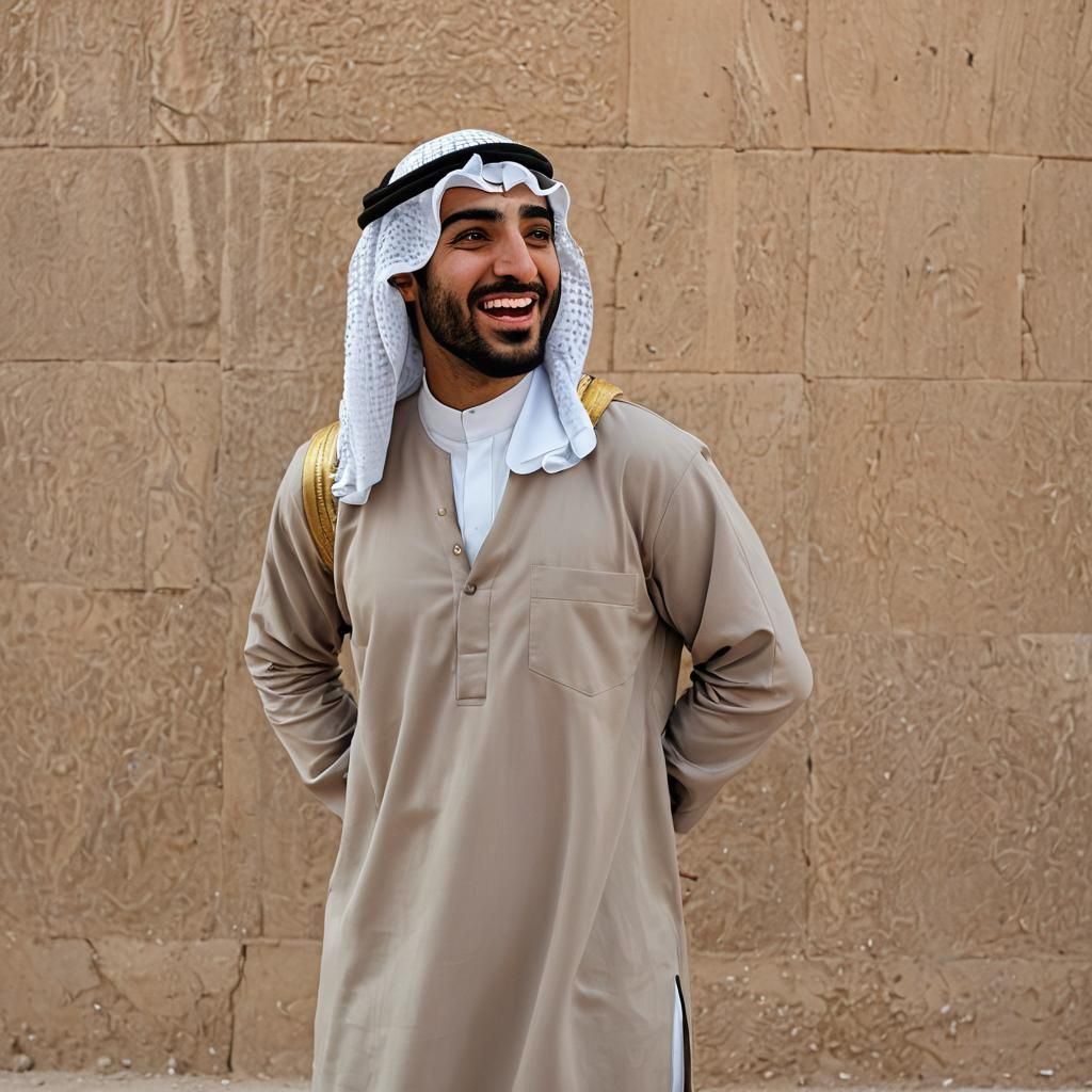 Funny face of a young Arab man standing