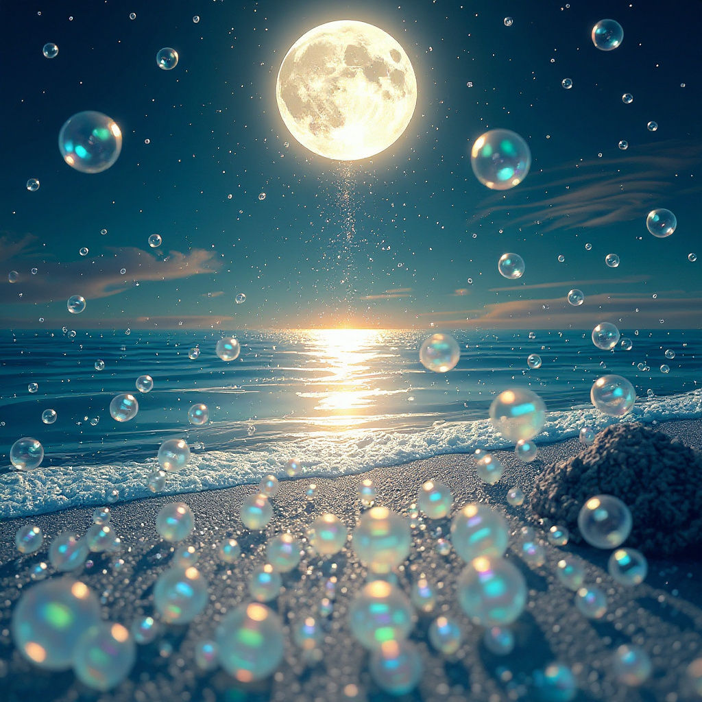 Twilight Beachscape Made of Iridescent Bubbles