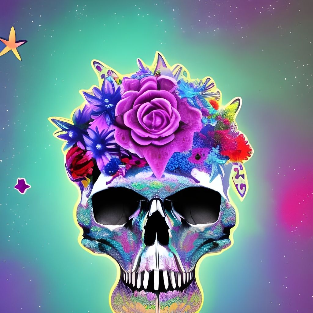 Realistic alien 👽skull surrounded b flowers and stars, spacey - AI ...