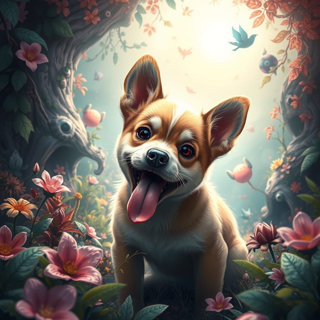 a cute puppy with it's tongue out  by @Sagecat