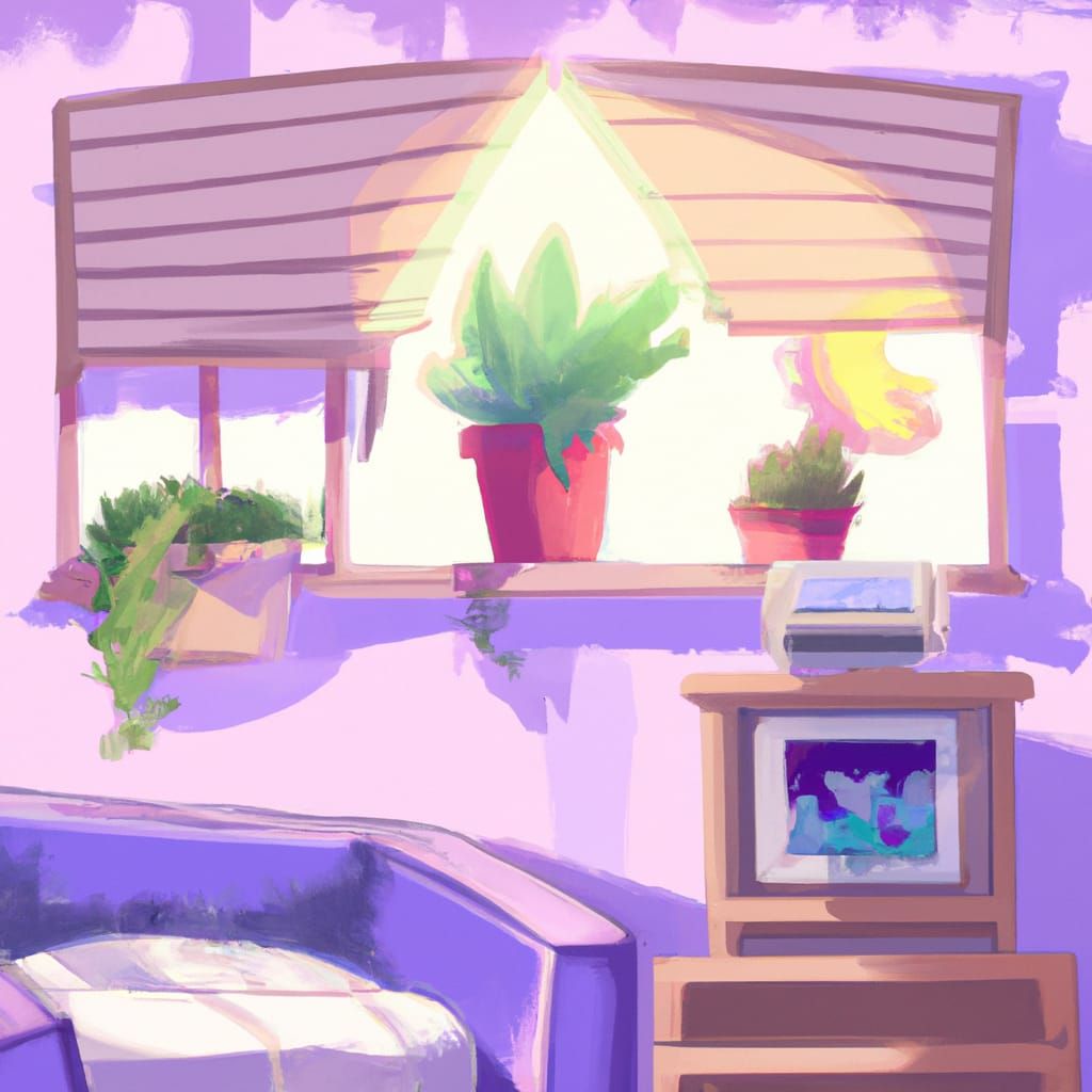 Anime style cosy room with plants
