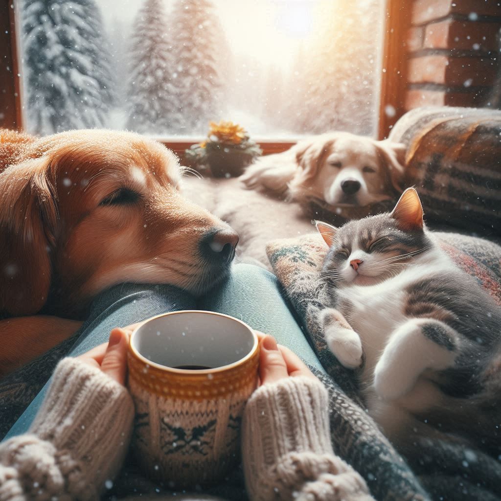 two dogs, xyz cats sleeping next to me. a moment to contemplate the beauty around and find peace and serenity in the pre...