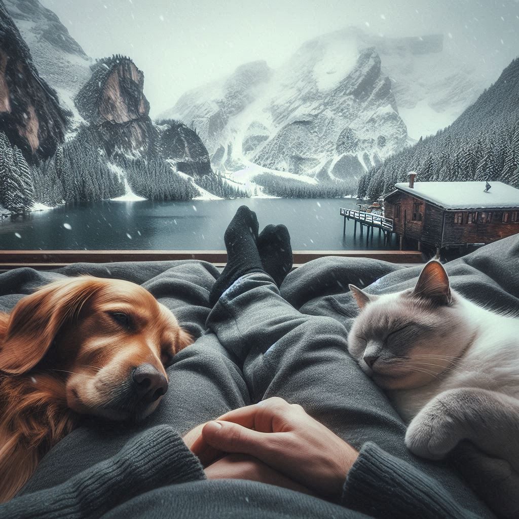 two dogs, xyz cats sleeping next to me. a moment to contemplate the beauty around and find peace and serenity in the pre...