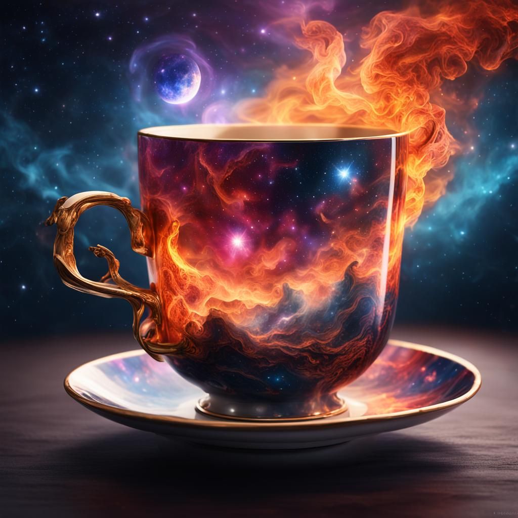 Ghilbi studio art;an epic surreal magic fire dream nebula do...