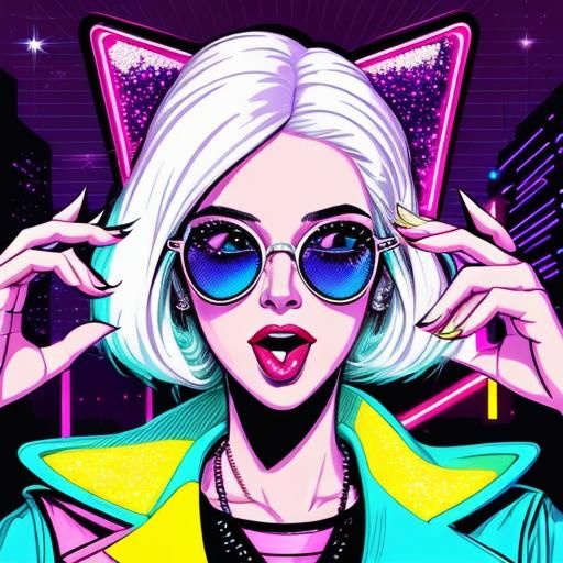 woman with vintage sunglasses lowering her glasses closing h...