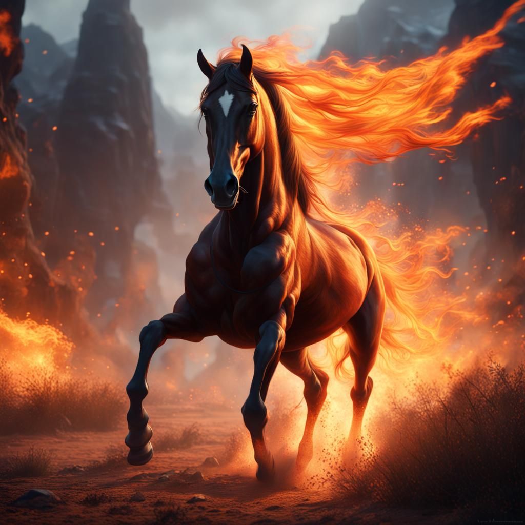 Fiery Horse Galloping in Fantasy Concept Art