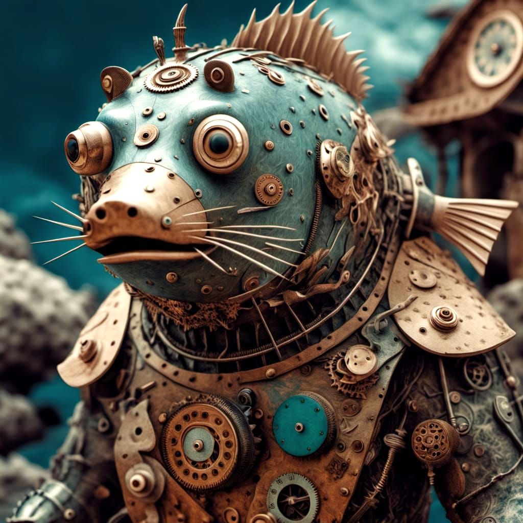 Surreal Fish Gasping Out of Water in Dada Style