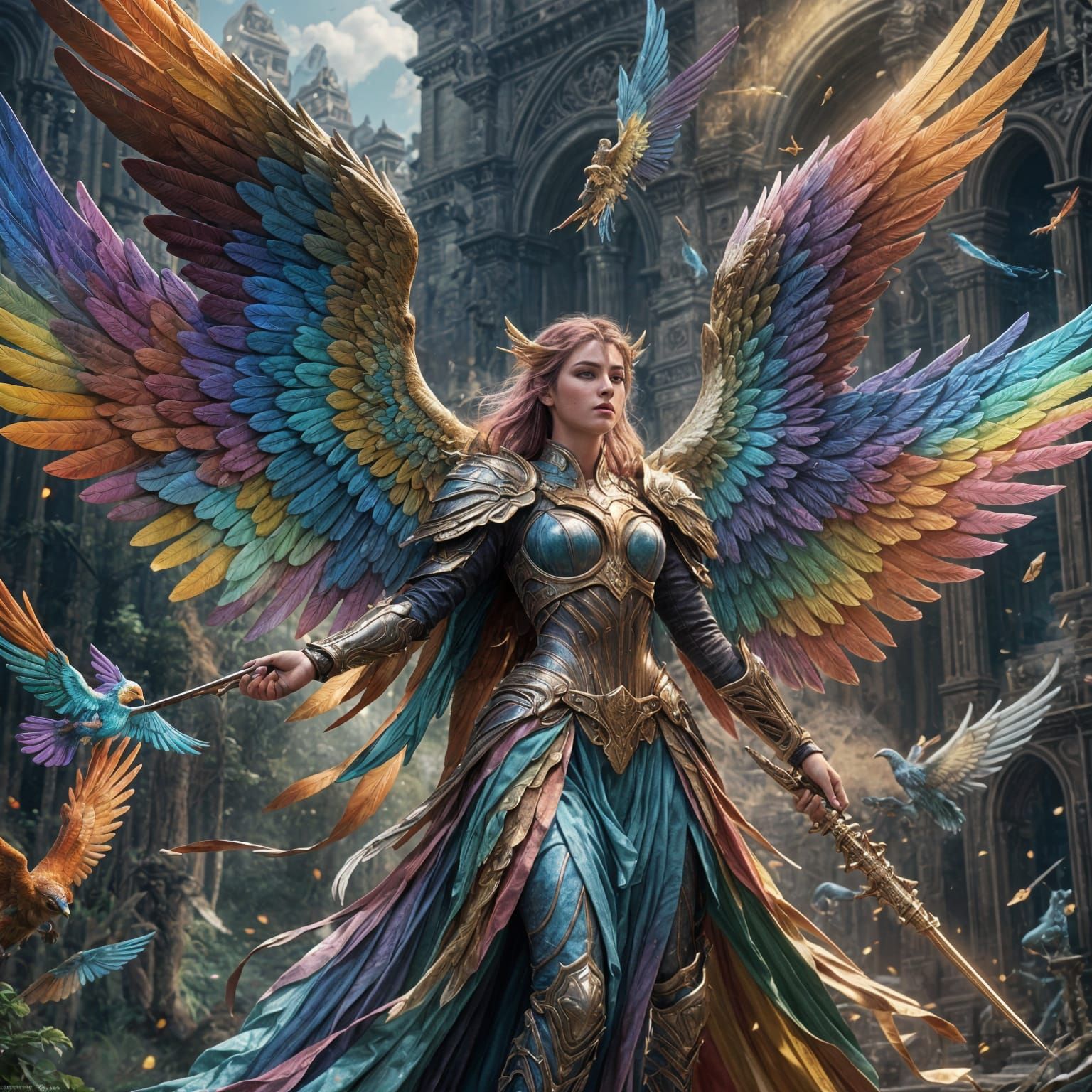 Rainbow winged female angel