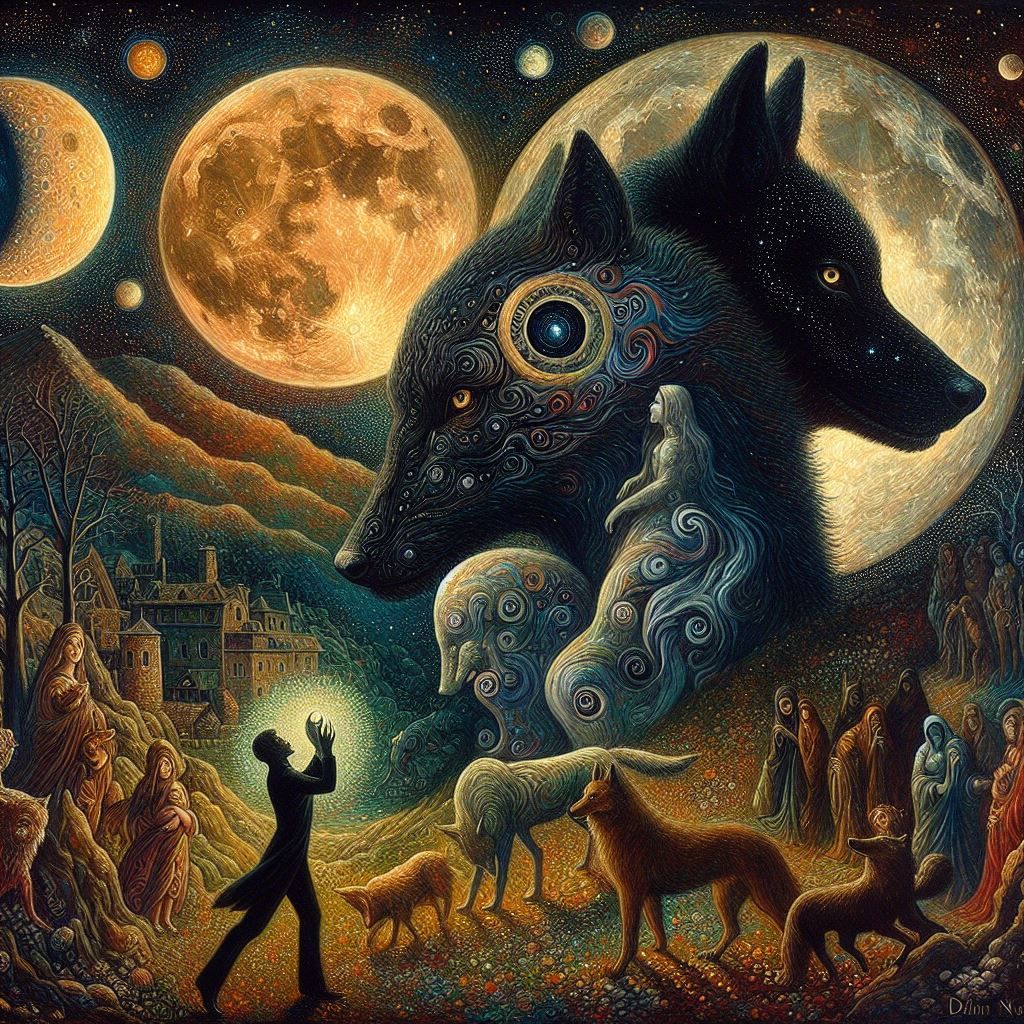 Poème de René Char Lunes et nuit, vous êtes un loup de velours noir, village, sur la veillée de mon amour