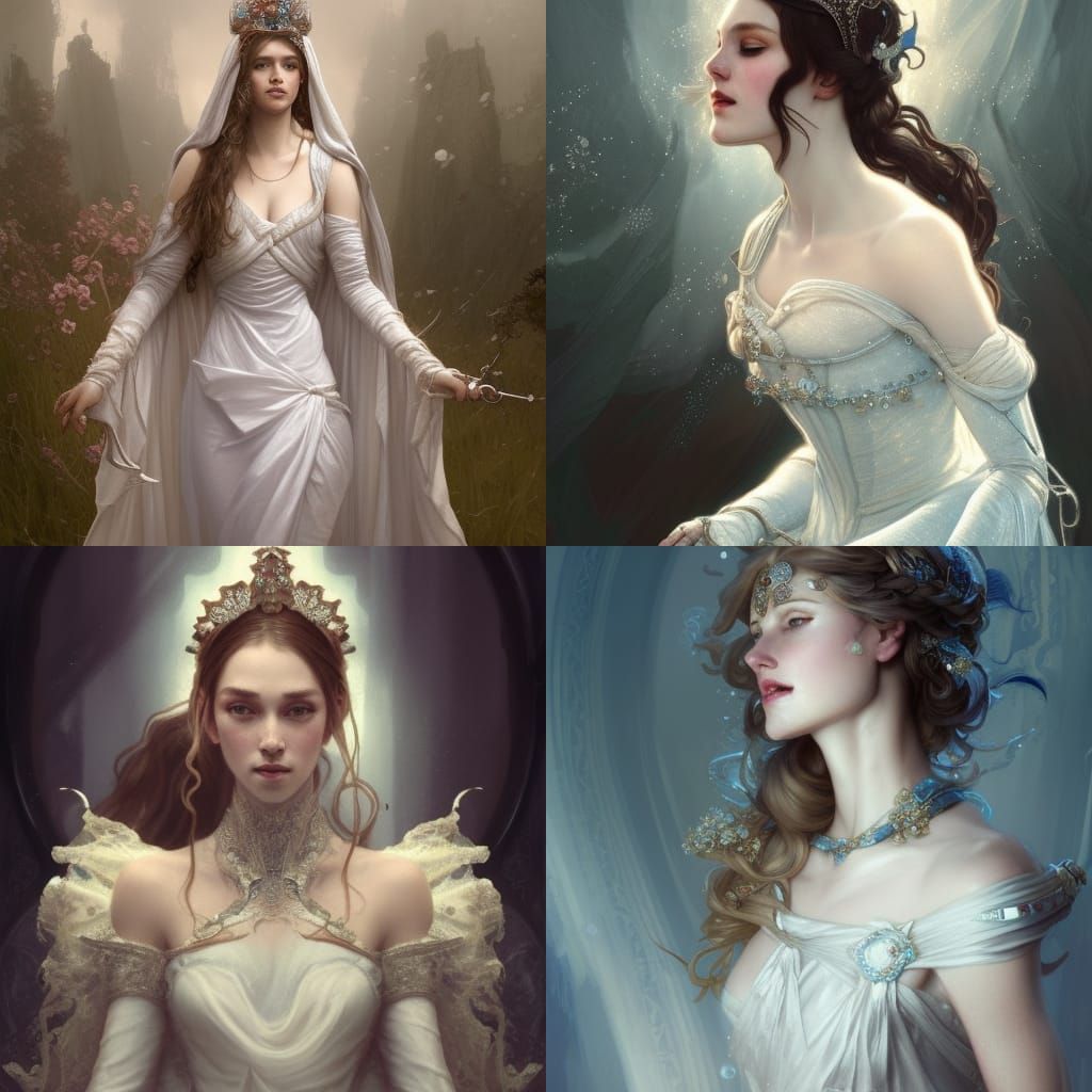 Medieval Princess who is wearing a white dress hyperdetailed fantasy ...