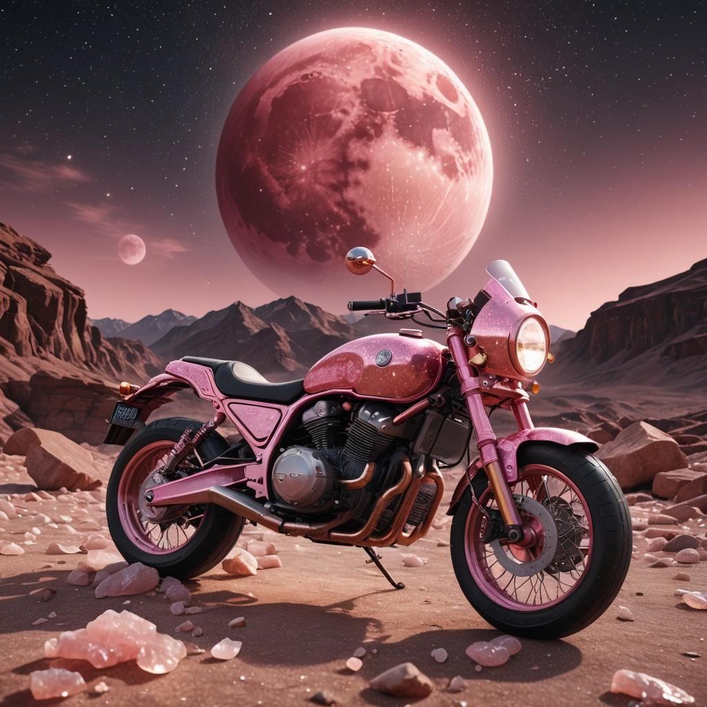 A motorcycle made entirely out of Himalayan salt rock glowin...
