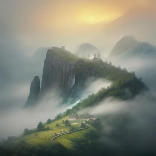 Dragon Sprawled on Misty Mountain in Watercolor Style