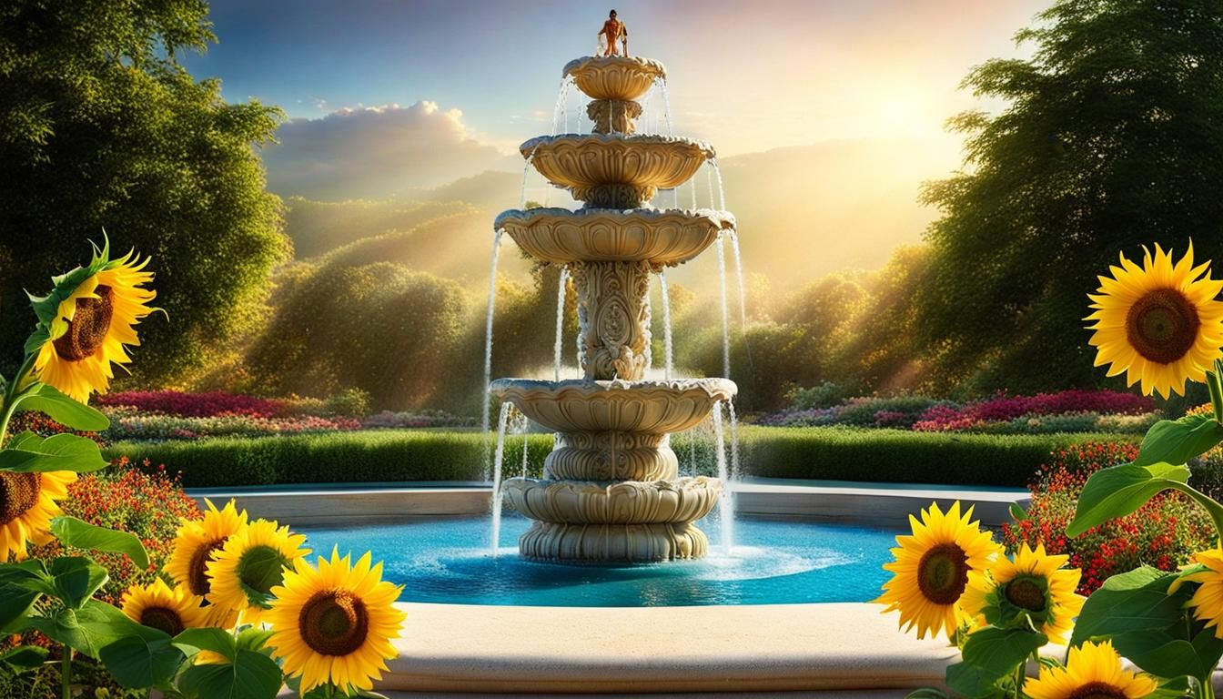 Sunflower Water Fountain. 2 AI Generated Artwork NightCafe Creator
