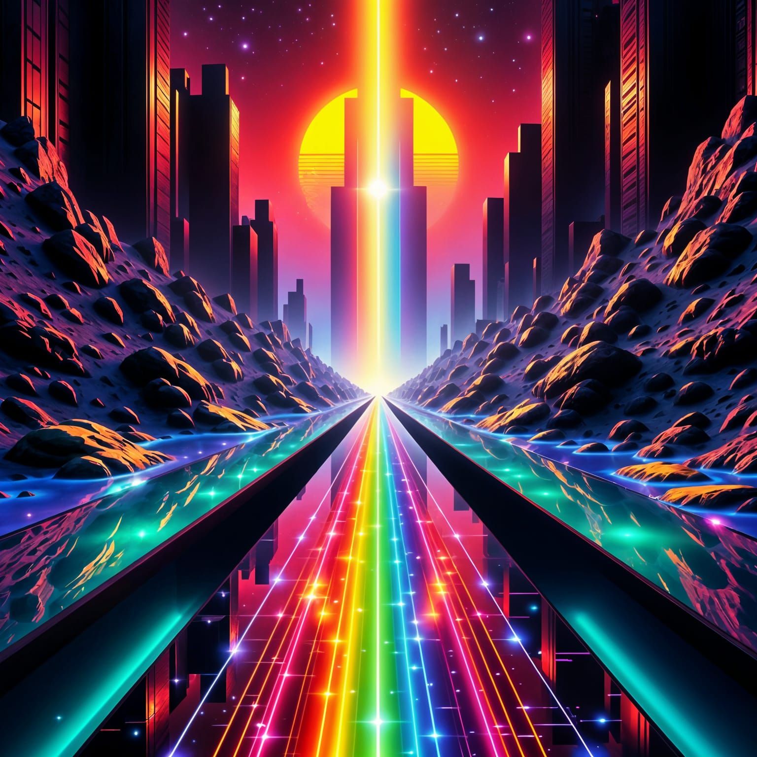 Spectrum Cosmic Serenade: Oldschool Techno Sound Trance Psychedelic Ecstasy Artwork: Deep Jungle - Drum n Bass. Tile sun, glitch art etherea...