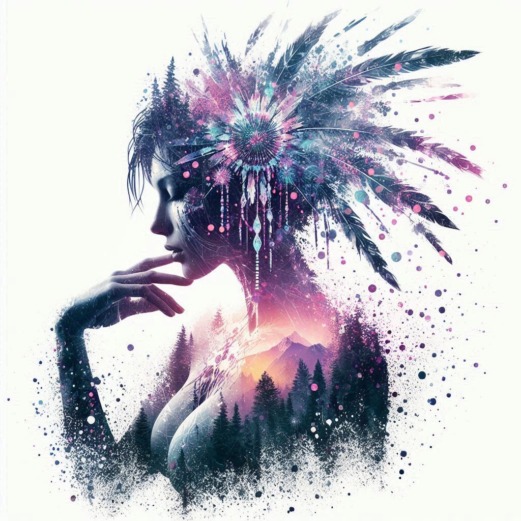 double exposure beautiful fantasy DALL-E 3 portrait landscape..