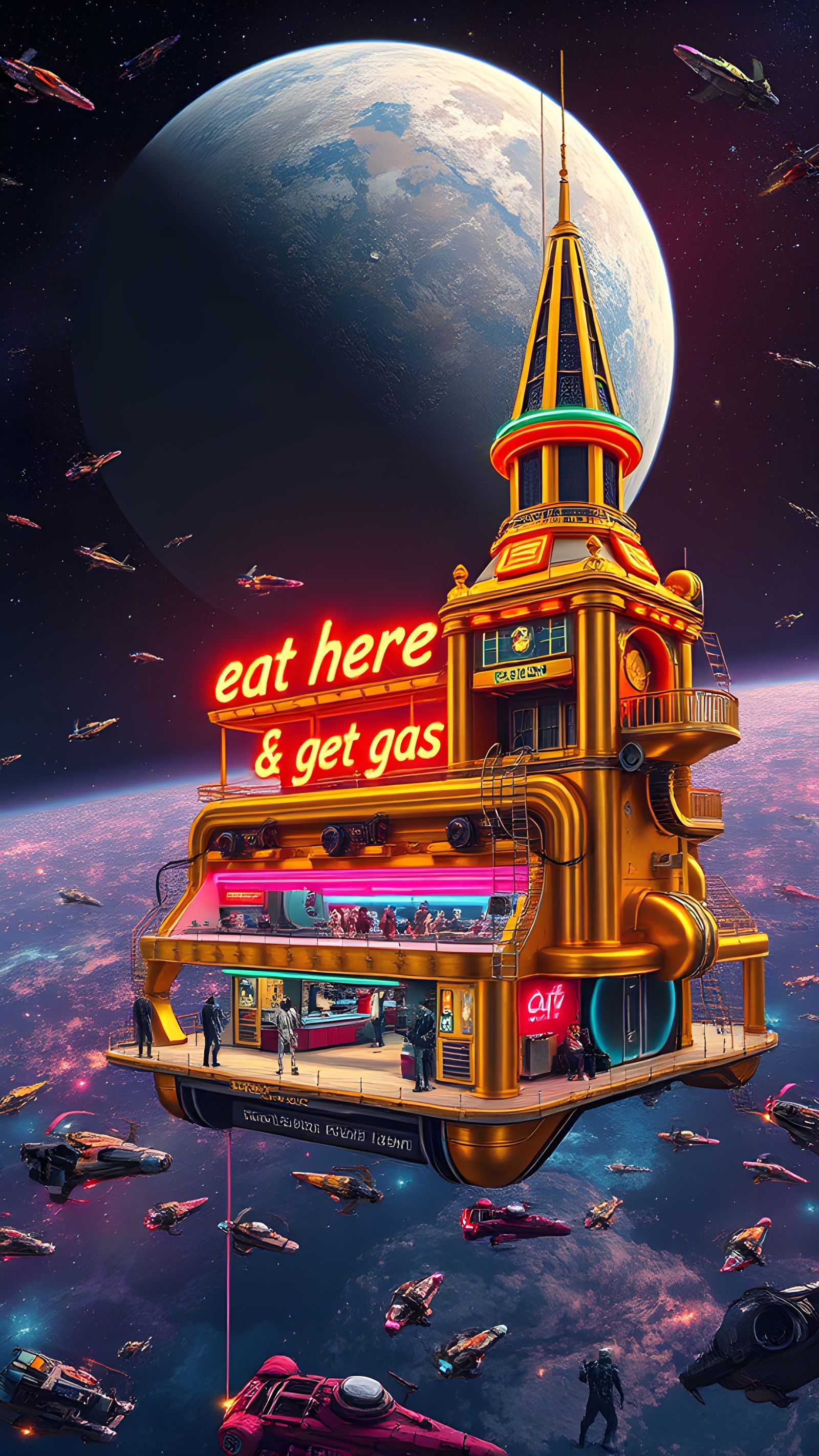 eat here & get gas, fuel in the thirty-first century  by @Zepp
