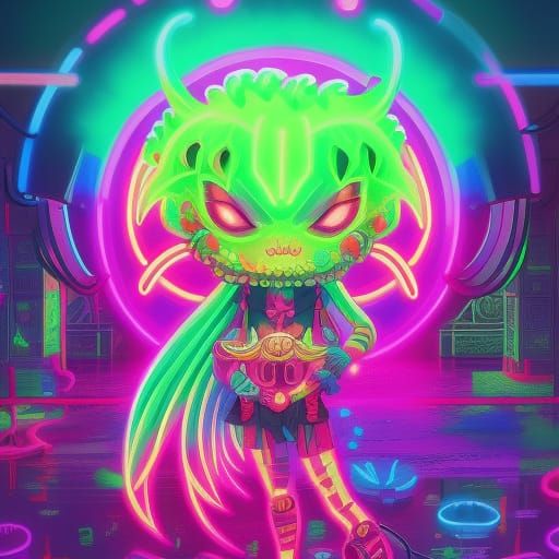 cute neon chibi cthulhu 1 - AI Generated Artwork - NightCafe Creator