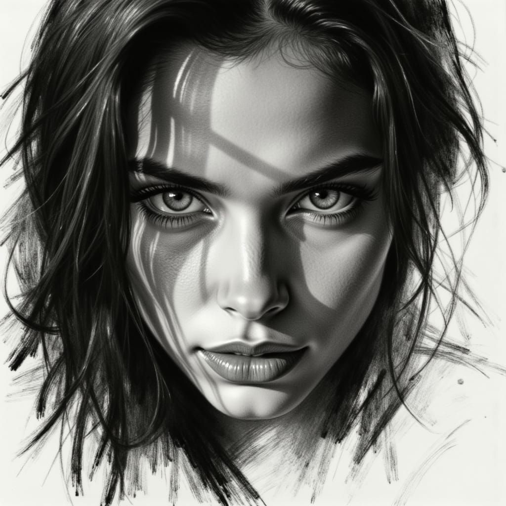 charcoal woman portrait <lora:Sveta II Charcoal:1.0>