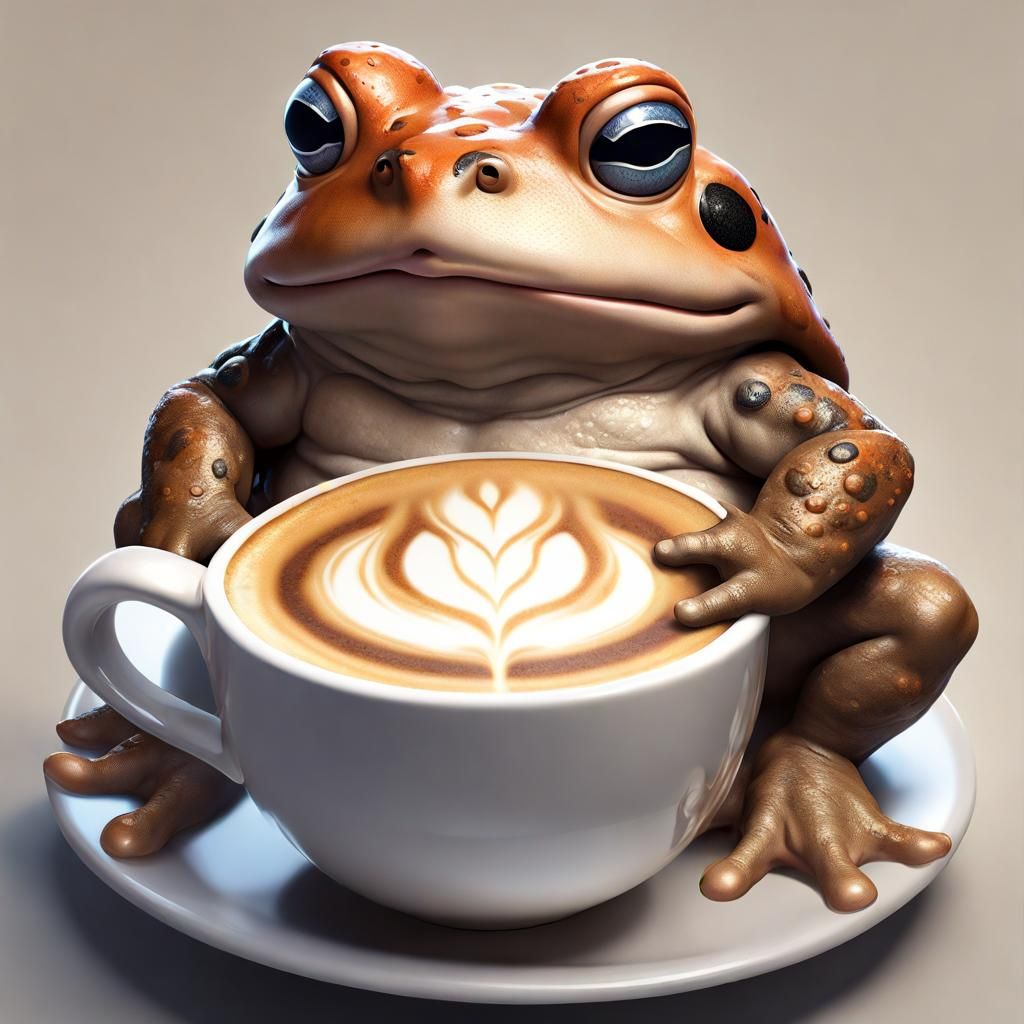 Toad relaxing in cappuccino