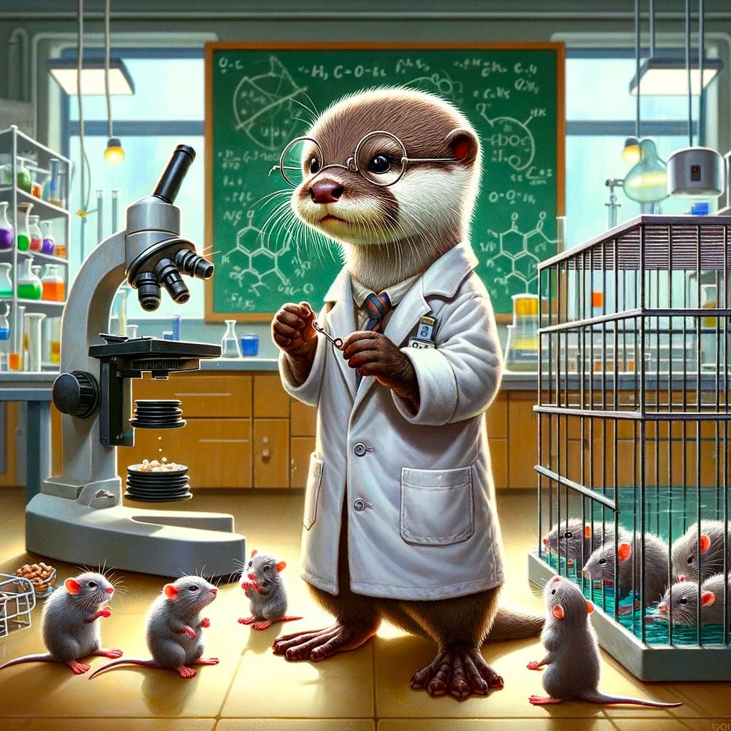 "escape from the lab, engineered by baby otter scientist"