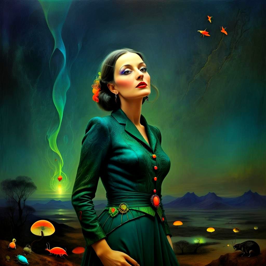 Surrealistic Goddess in a Dreamlike Landscape