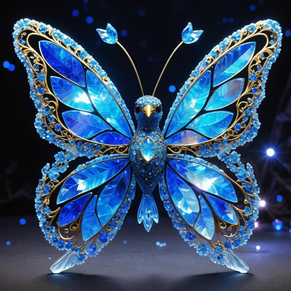  night blue gold black bird consisting entirely of colored rock crystal and translucent ...  by @MonikaW