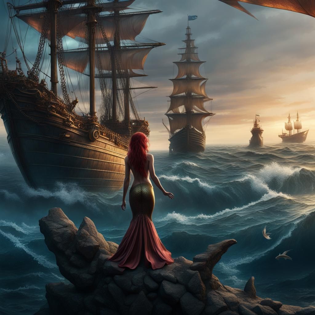 a mermaid singing to a ship