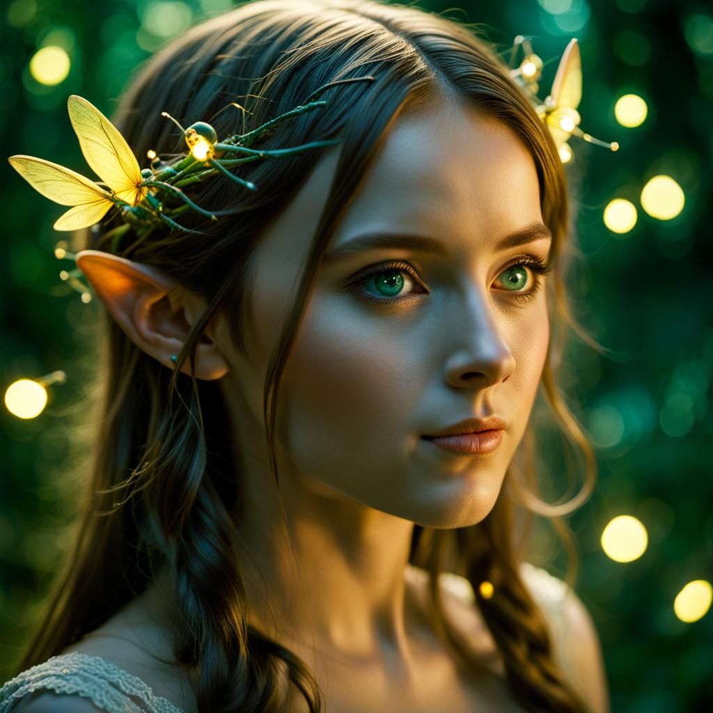 close-up portrait of bioluminescent glow beautiful cute elven from lord ...