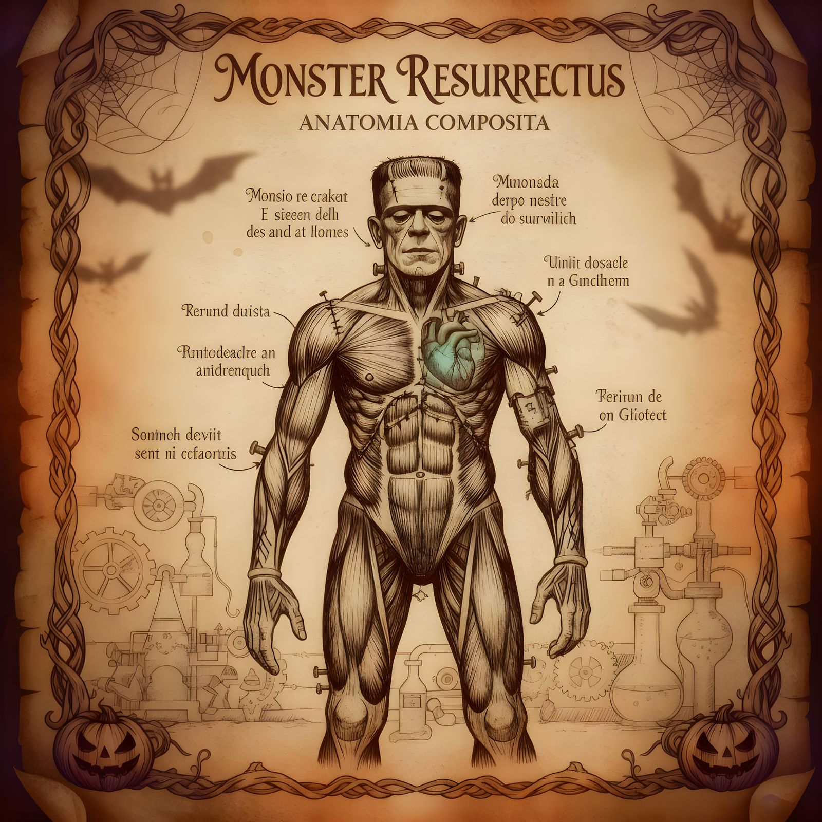Da Vinci Style Monster Resurrectus Anatomical Chart