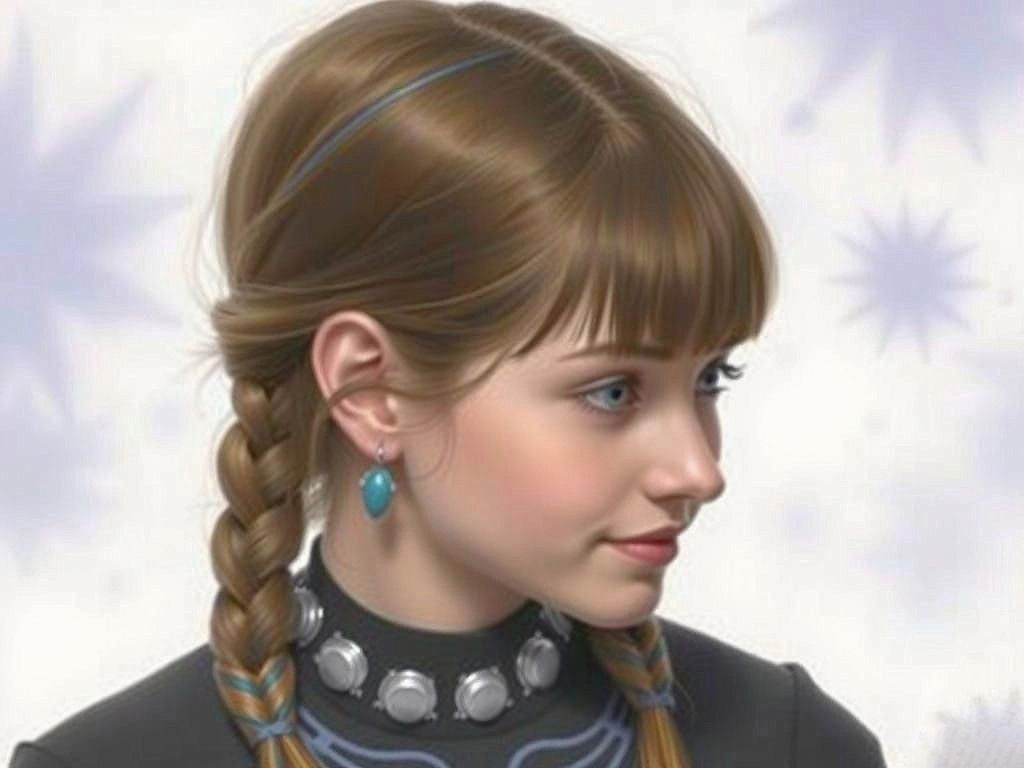 A candid pic of a young woman with braided brown hair