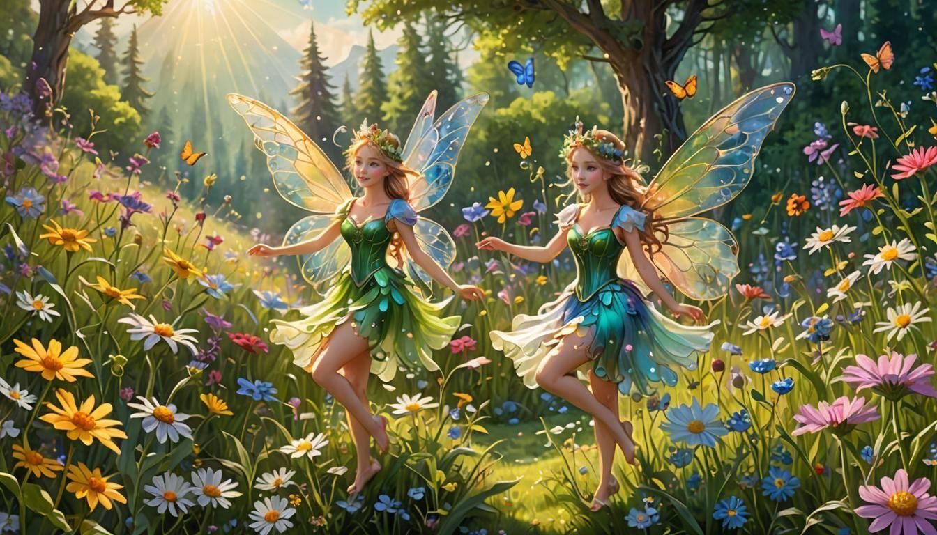 A whimsical scene of a fairy kingdom, spanning all four seas...