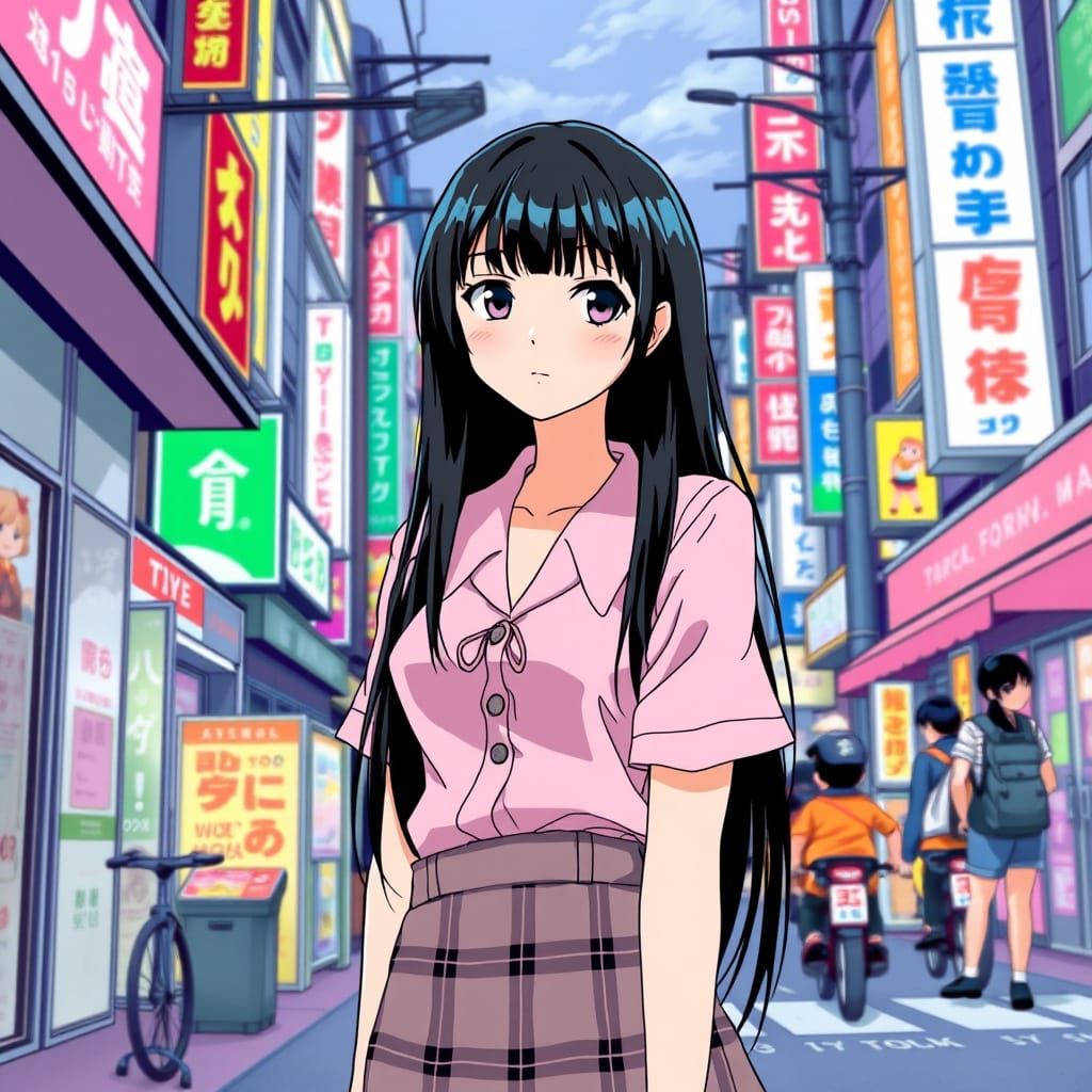Tokyo Street Scene with Anime Girl