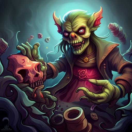 The dark elegance of a female goblin necromancer raising the dead - AI ...