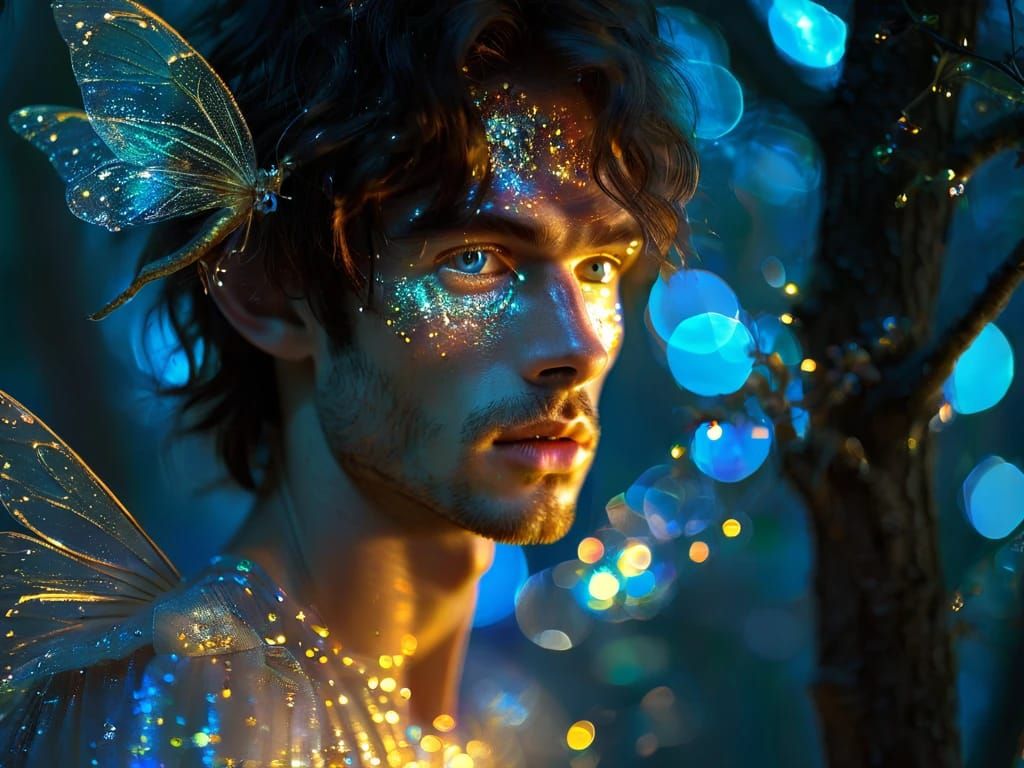 Male fairy at a forest at night 💙