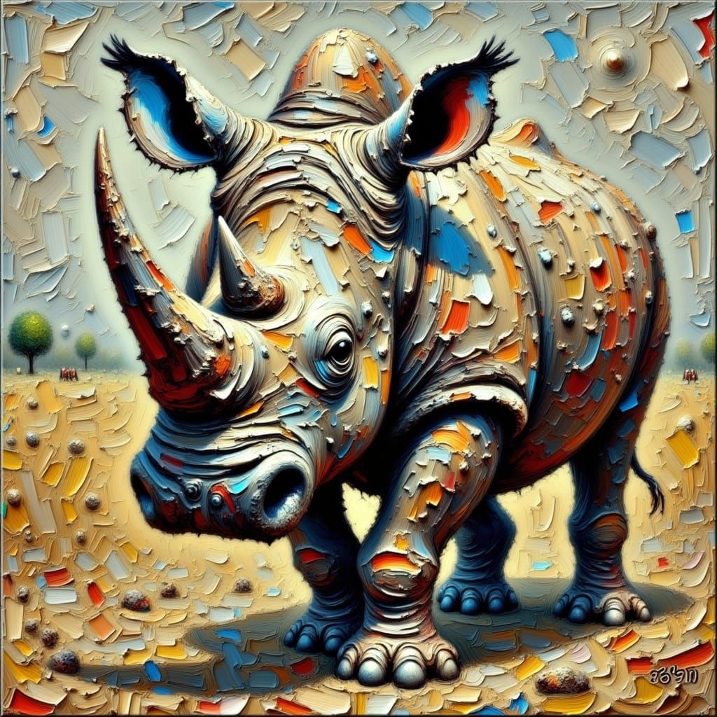 <lora:-No50-:1.0>  Flaky paint Impasto Painting of rhino
