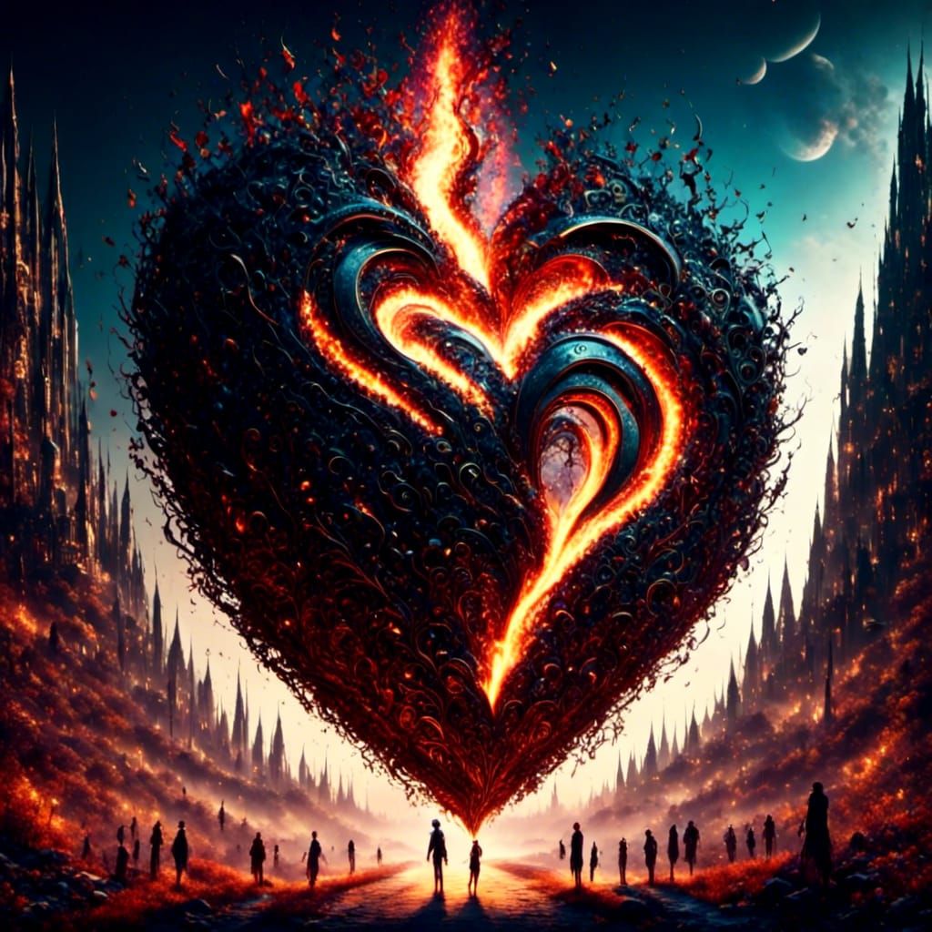 Burning Heart Illuminates City of Lights at Night