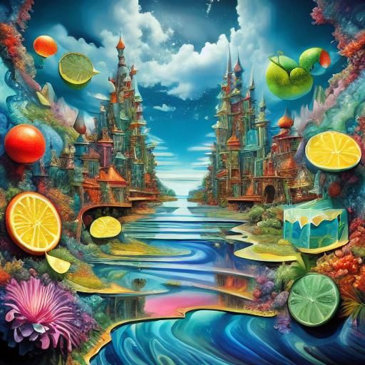 Digital Photo-illustration :: margaritaville :: otherworldly,  3d, hyperrealistic, 
hyperdetailed, sharp :: stunning, iridescent,  breathtak...