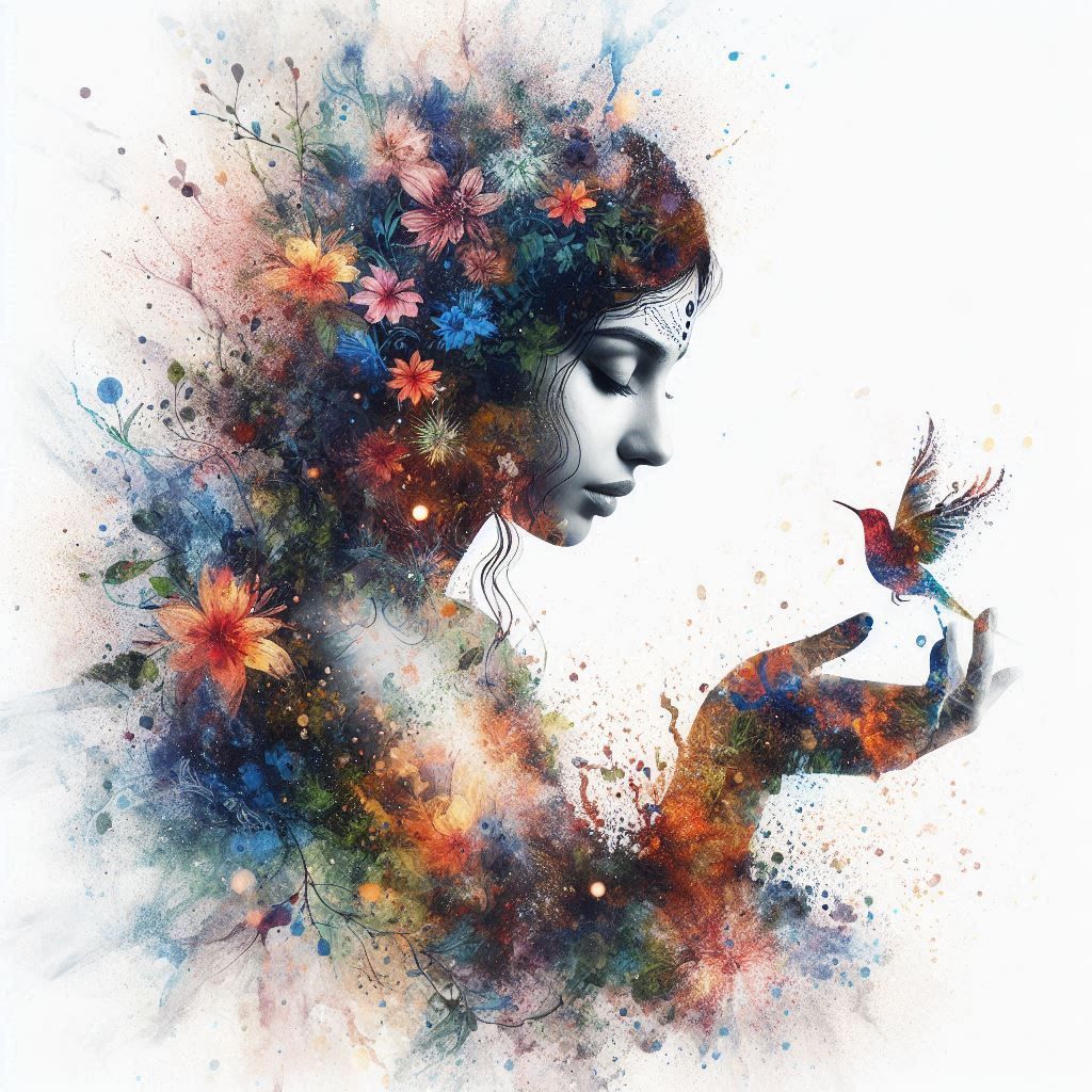 double exposure beautiful fantasy DALL-E 3 portrait landscape..