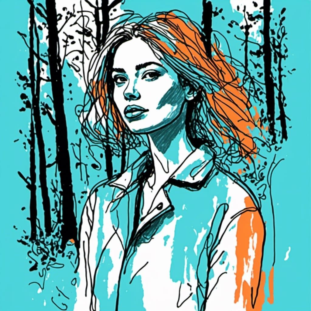 <lora:Childhood Crayon:1.0> <lora:Crossing The Line:1.0> Minimal single-line drawing of Modern Russian Model posing for the camera in the fo...