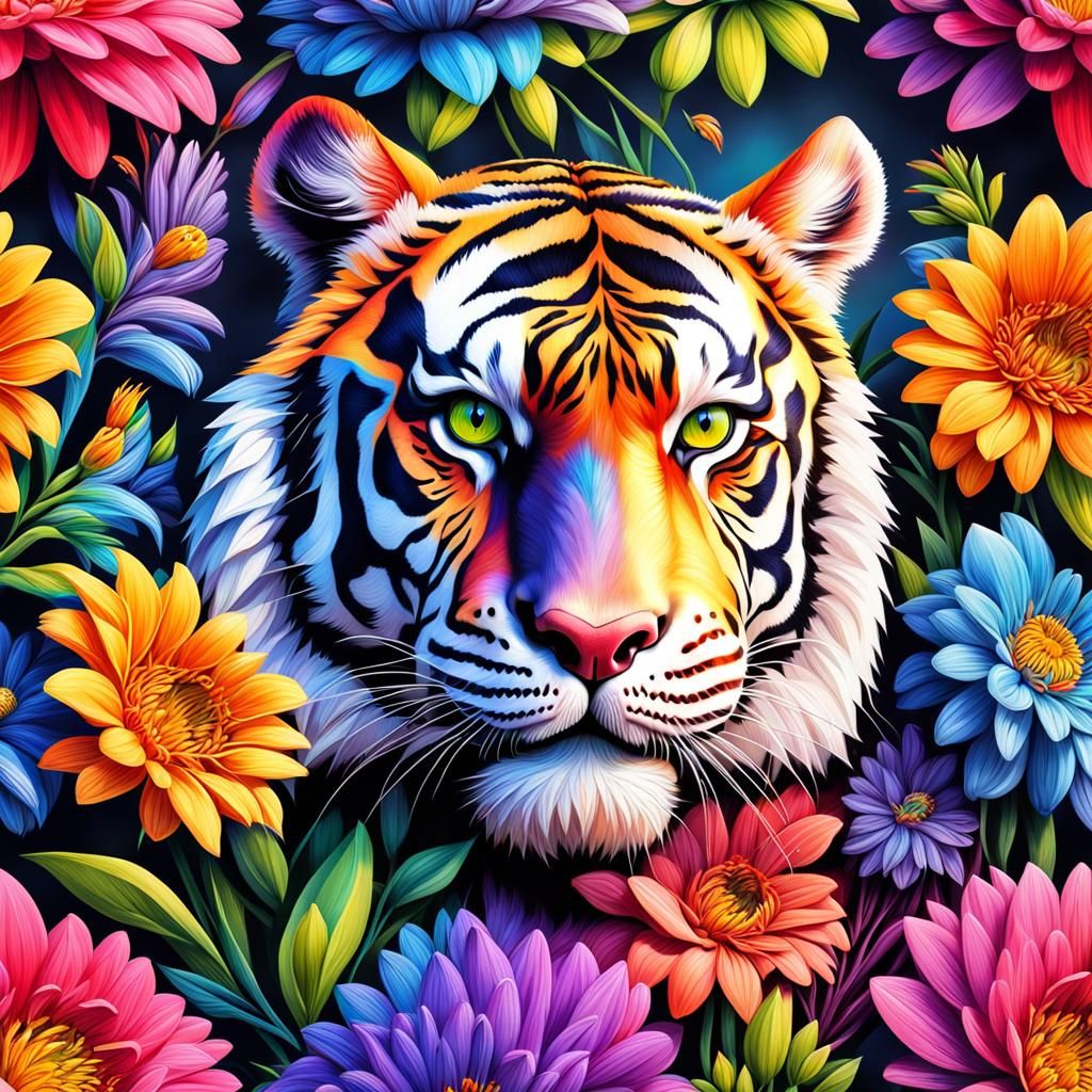 Tiger rainbow flower birds