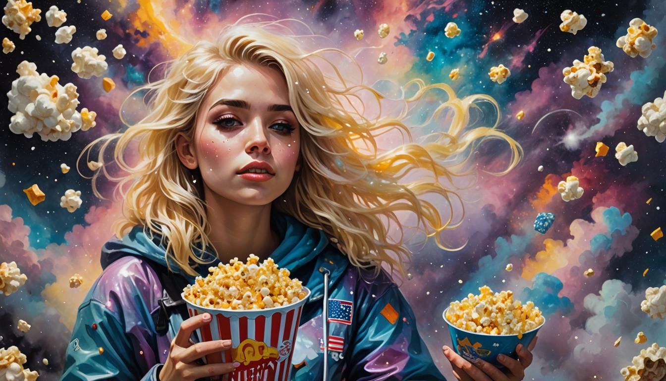 Brazilian Emo Woman Eating Popcorn in Space