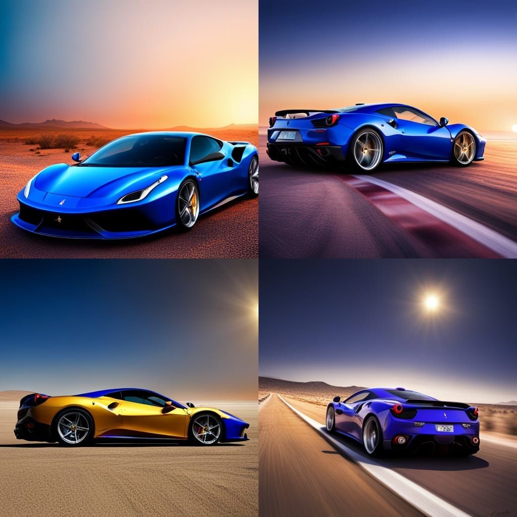 One blue midnight Ferrari F8 tributo,traveling the nevada desert in the ...