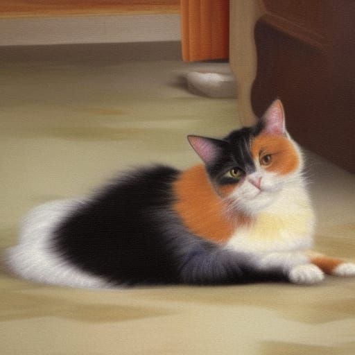 Calico Cat on Blanket in Van Gogh Style