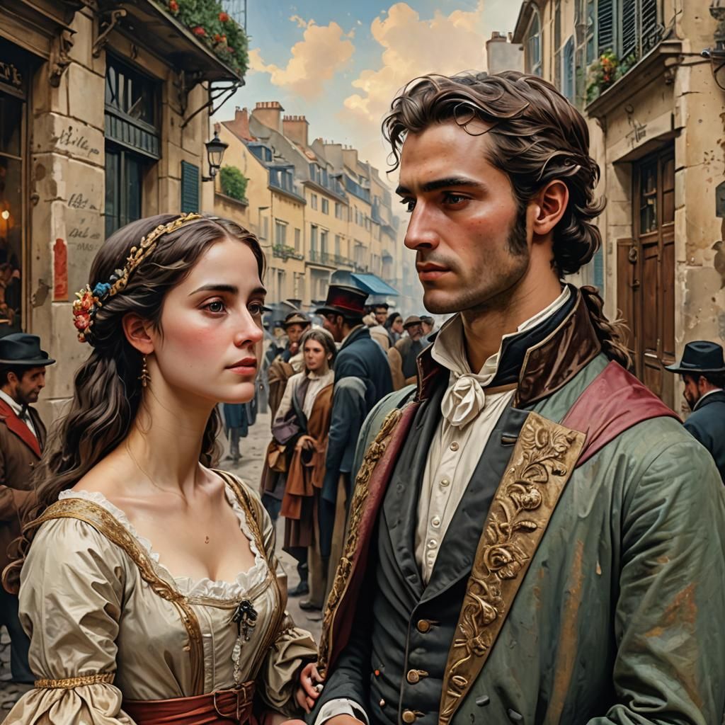 An young noble man from Paris 1840, very good looking who fell in love with  a beautiful but poor girl, create a couple between an young cont... - AI  Generated Artwork - NightCafe Creator