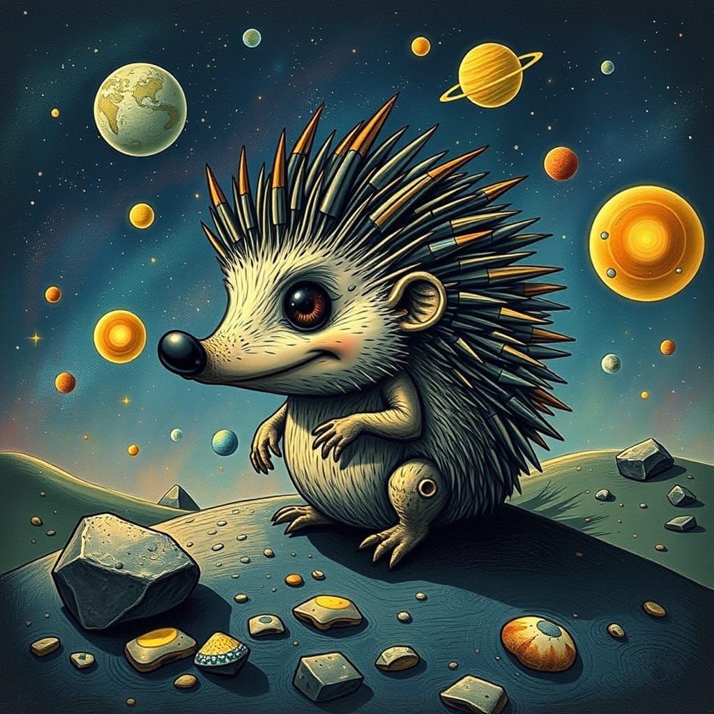 Vibrant Cosmic Hedgehog Escapes in Surreal Interst... - AI Art