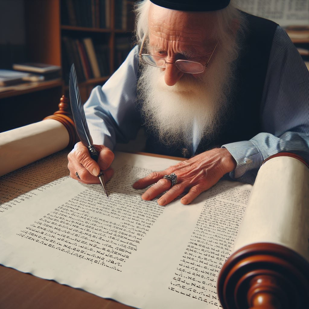 The writing of a sefer Torah by a sofer.