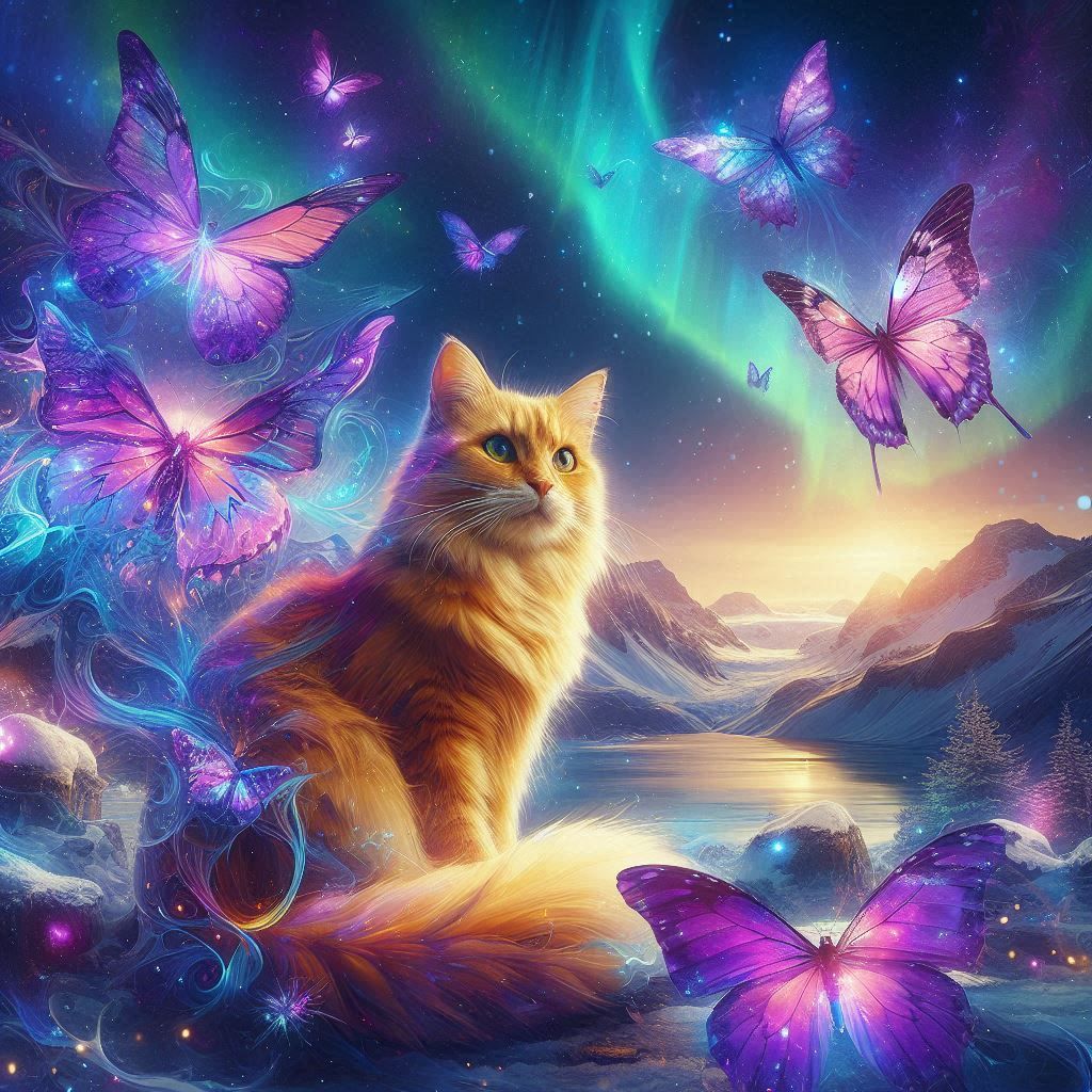 cat and butterflies